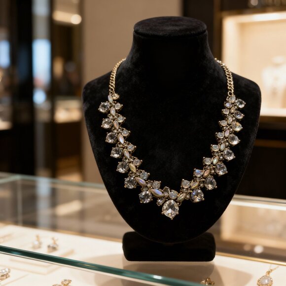 J. Crew Style Crystal Cluster Statement Necklace - Excellent Condition - Picture 4 of 9